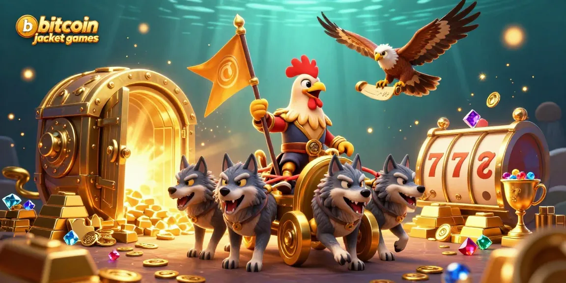Experience thrilling bitcoin jackpot games with an action-packed scene featuring adventurous characters and slot reels
