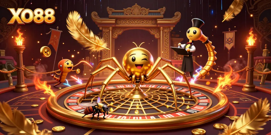 Engage with exciting casino games at XO88 with a vibrant, dynamic 3D illustration showcasing roulette and betting action.