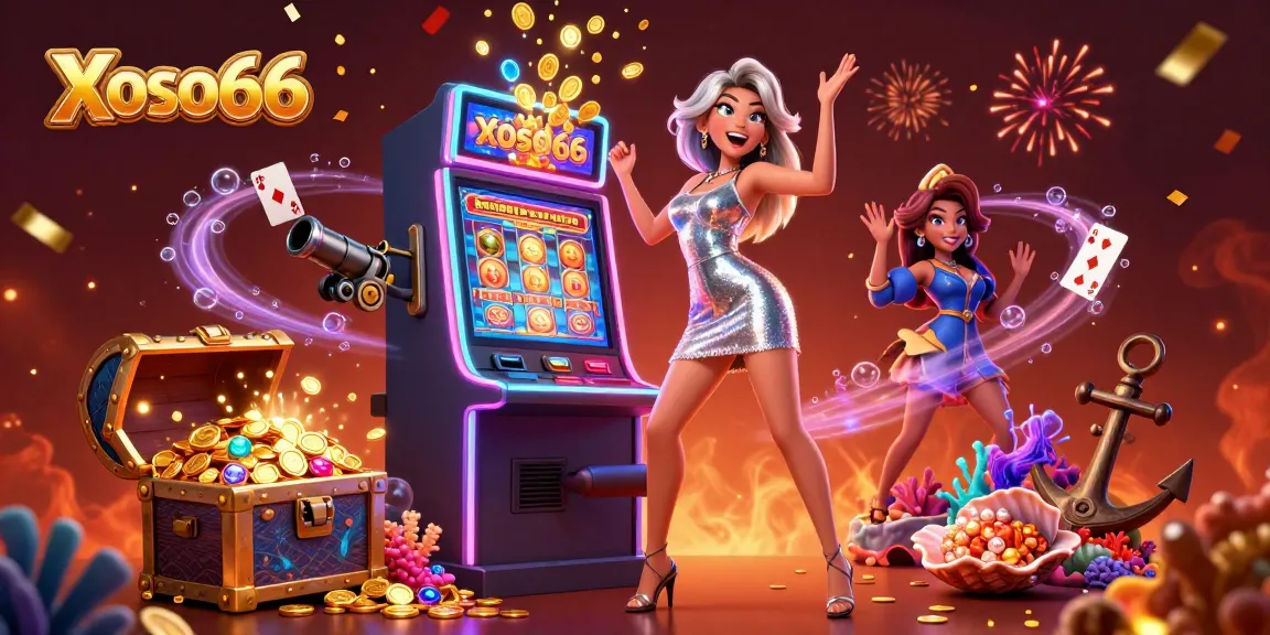 Xoso66 players celebrate a jackpot win with gold coins in a vibrant casino setting.