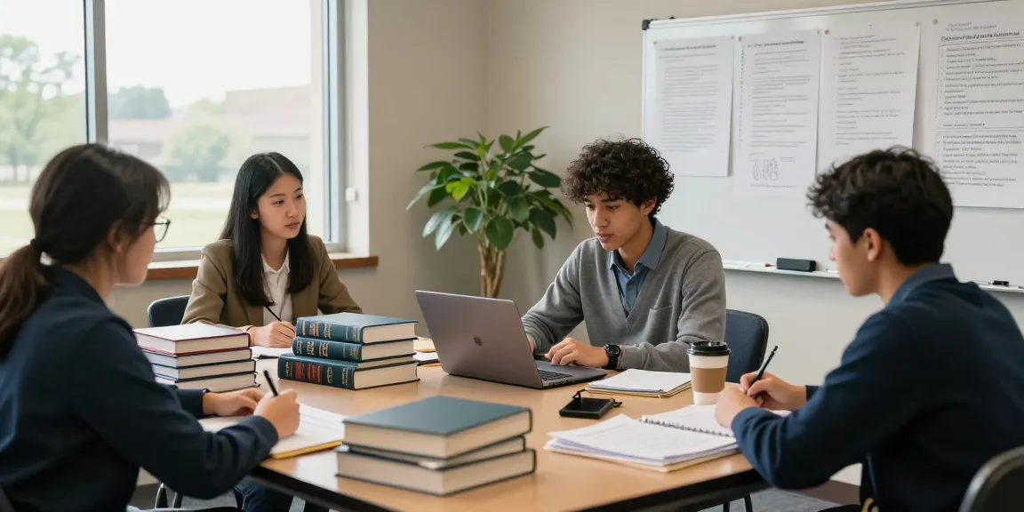 Bradley Robinson Alabama studying law in a collaborative library setting with peers and legal books.