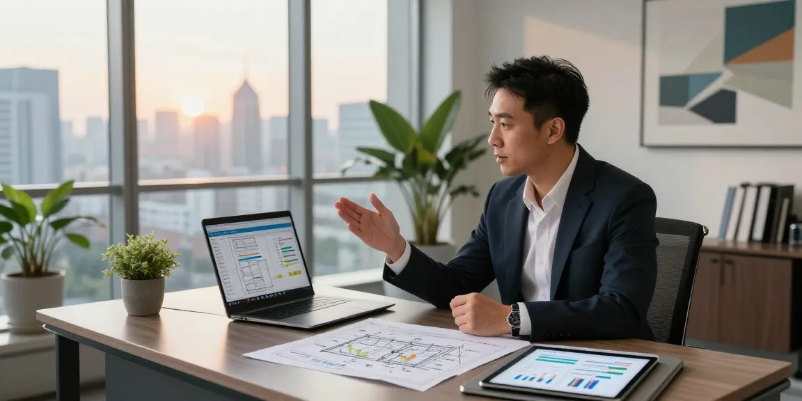 Terry Hui discussing investment strategies in a modern real estate office.