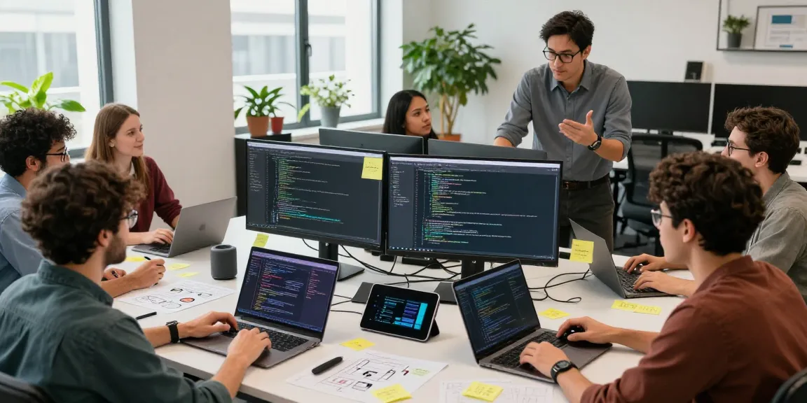 Collaborative software development workspace at telegraimin.com highlighting innovation and teamwork.