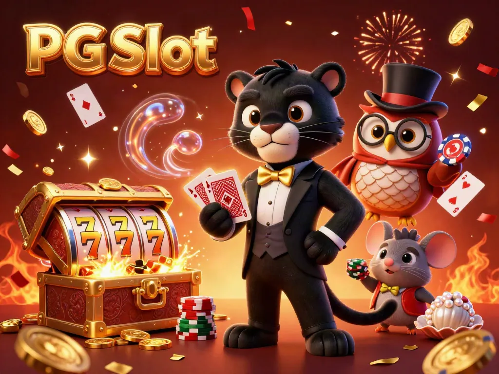 Mengambil tindakan pada PG Slot dengan panther dan owl ul di meja permainan kasino dalam suasana meriah.