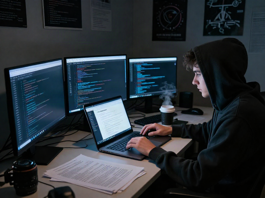 The hidden wiki directory illuminated on multiple screens within a dark web exploration environment showcasing cybersecurity tools.