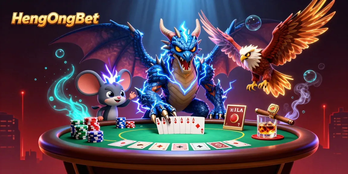 Engage with HengOngBet's thrilling casino experience featuring lively characters amidst poker action.