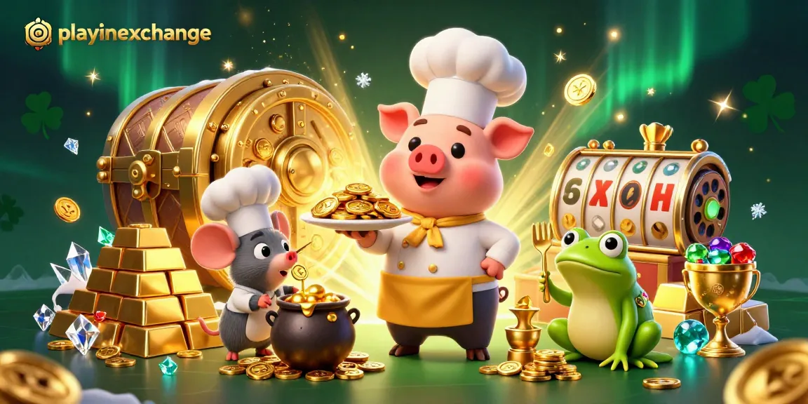 Engage with playinexchange through this vibrant casino animation highlighting gold treasure and gaming excitement.
