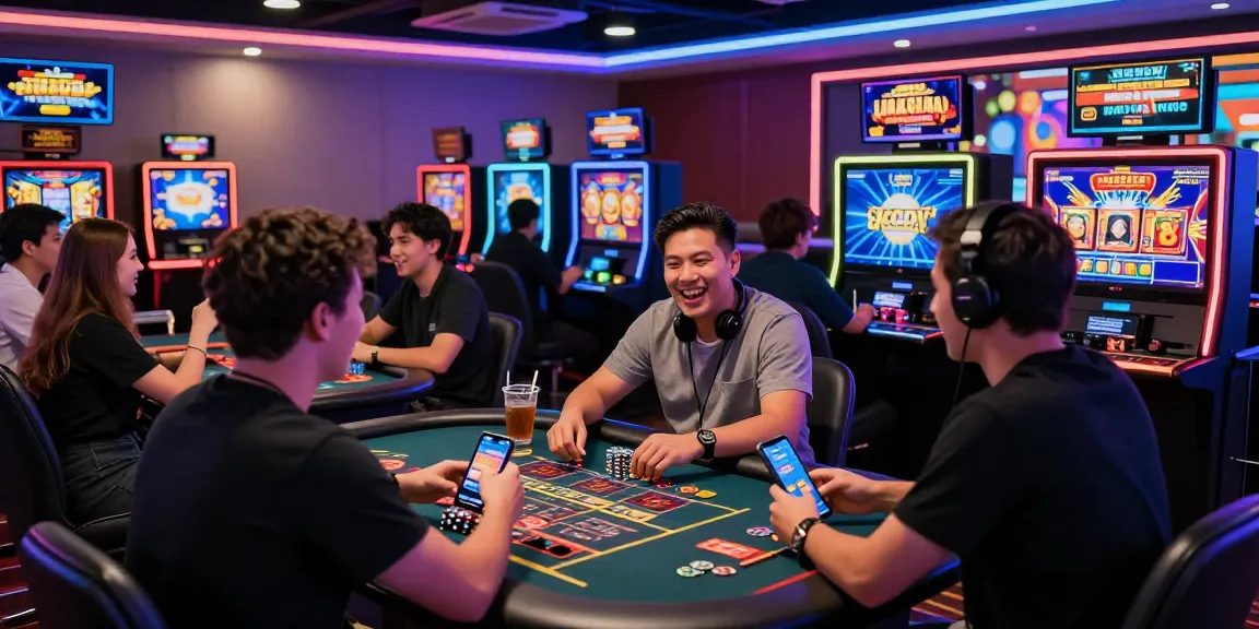Exciting slot gacor online casino scene with players celebrating wins and engaging in vibrant games.