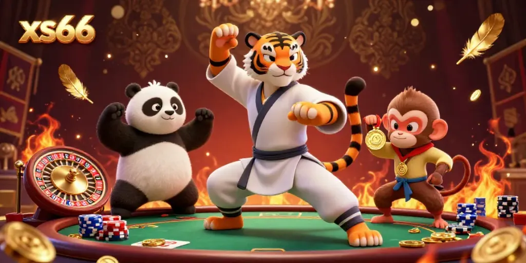 Engage in exciting casino action with xs66 featuring detailed cartoon characters in a lively gambling scene.