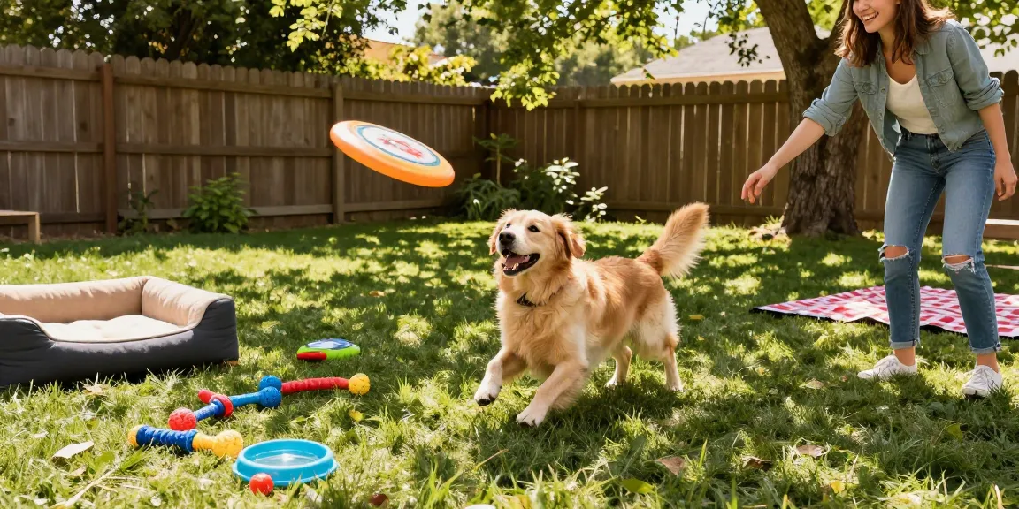 Playful dog chasing frisbee in sunny backyard, NAGA2000 enhancing pet fun.