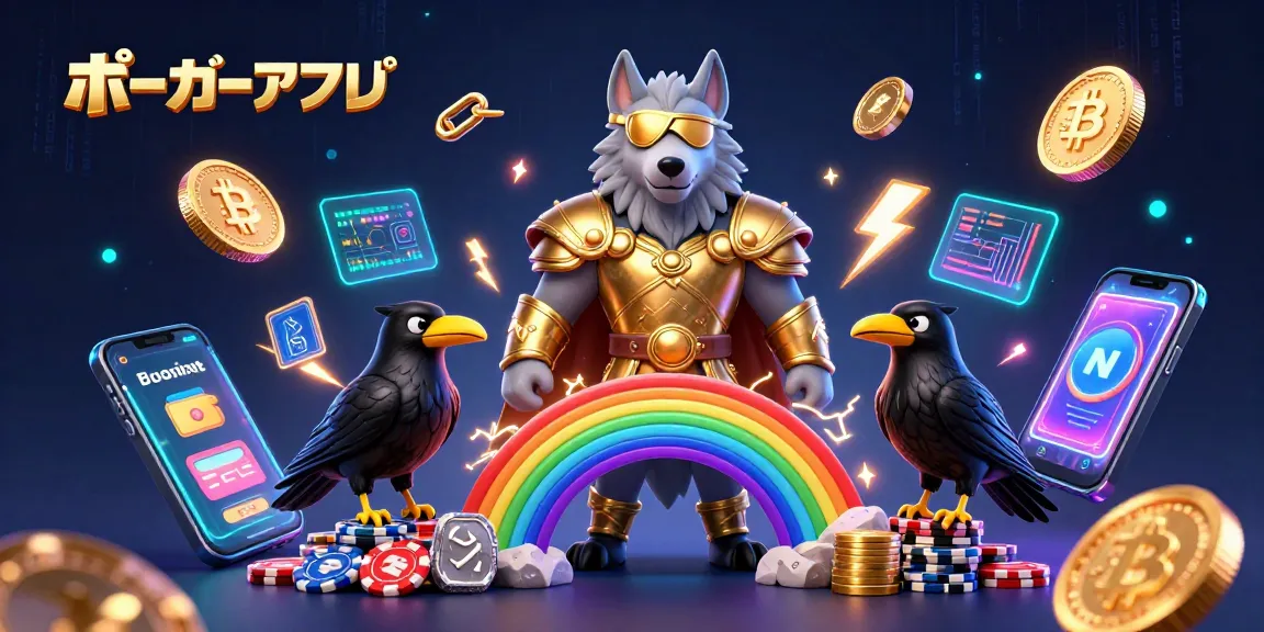 ポーカーアプリを楽しむための魅力的なシーン、ルーンストーンとカジノチップの虹橋を前にしたオーディンのオオカミ