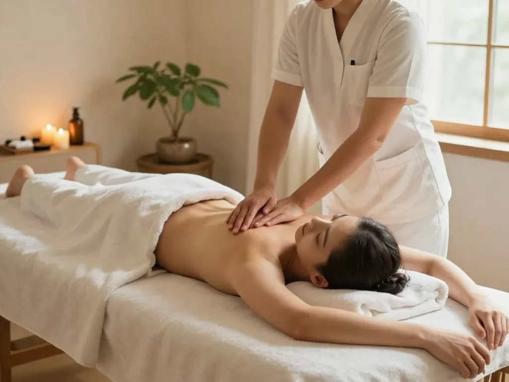 Expert therapist delivering 출장안마 in a calm spa setting with soothing decor.