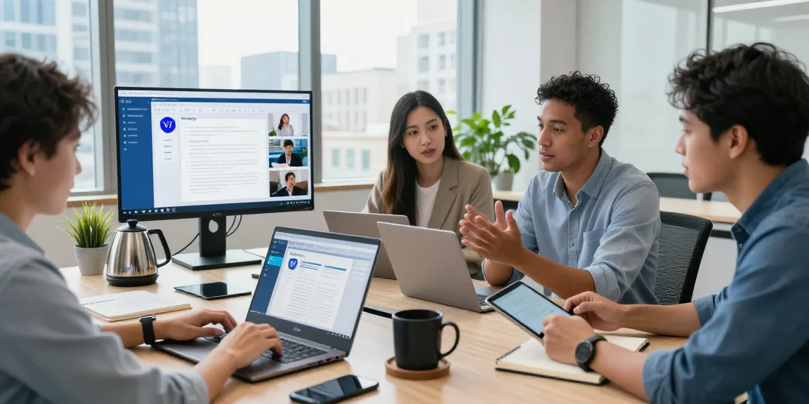 Efficient team collaboration using WPS Office in a modern workspace, showcasing the wps下载 features for productivity.