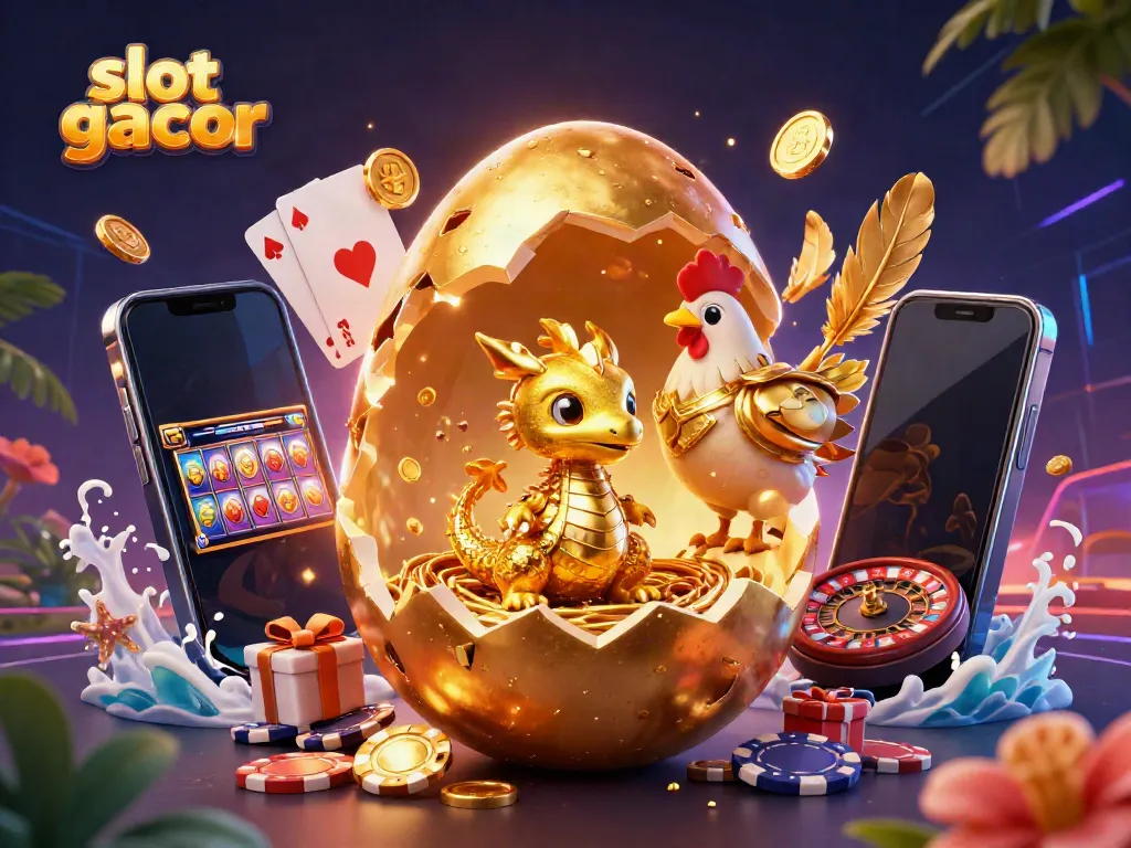 Menangkan slot gacor dengan ilustrasi slot game yang terinspirasi oleh naga emas dan chip poker.