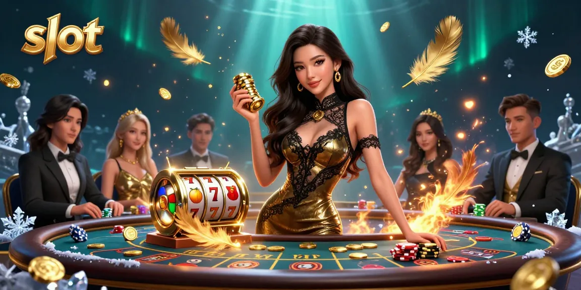 Spin to win at the slot game with a glamorous woman in a high-stakes casino