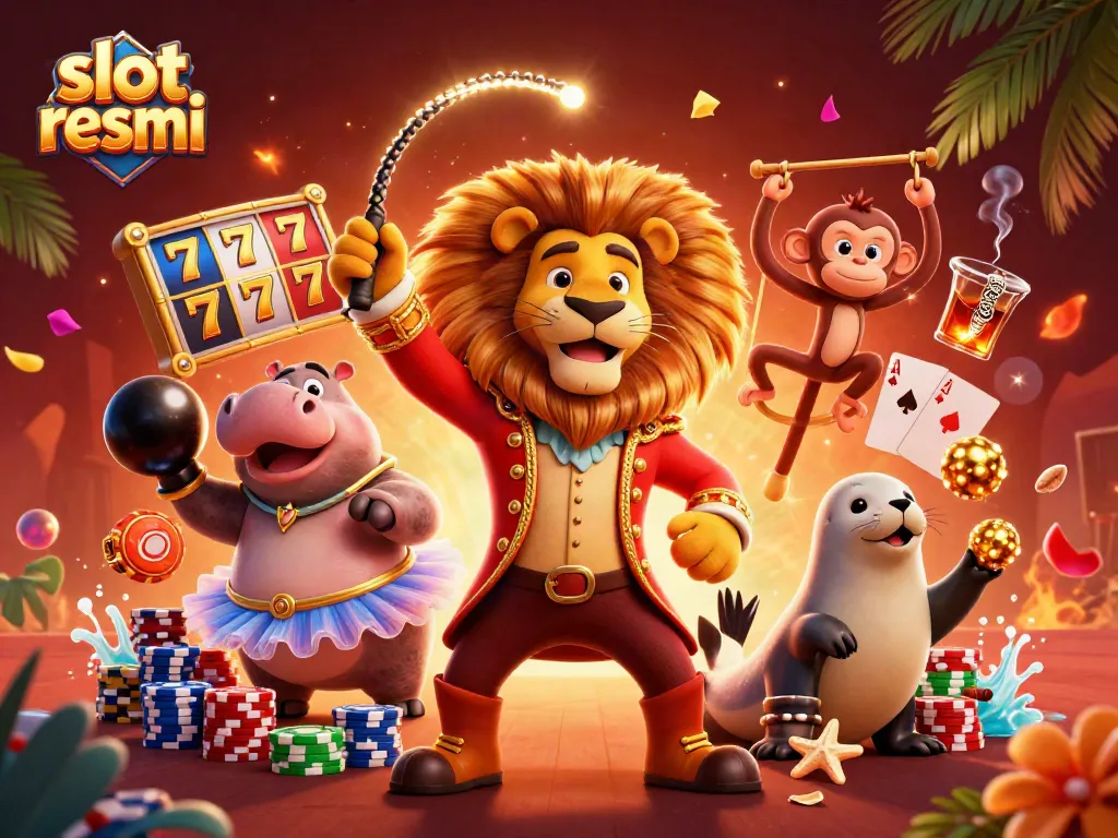 Play slot resmi and experience vibrant gaming action in this animated casino scene.