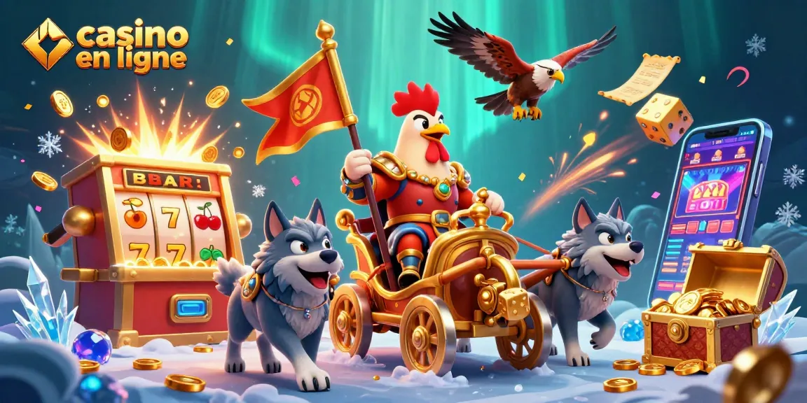Gagnez sur un casino en ligne avec cette scène dynamique et colorée d'illustration 3D.