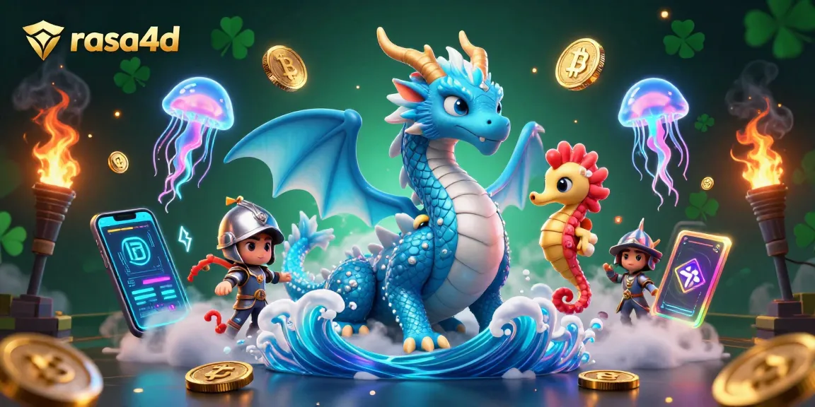 Engage with rasa4d's vibrant casino gaming scene featuring a majestic dragon and crypto elements.