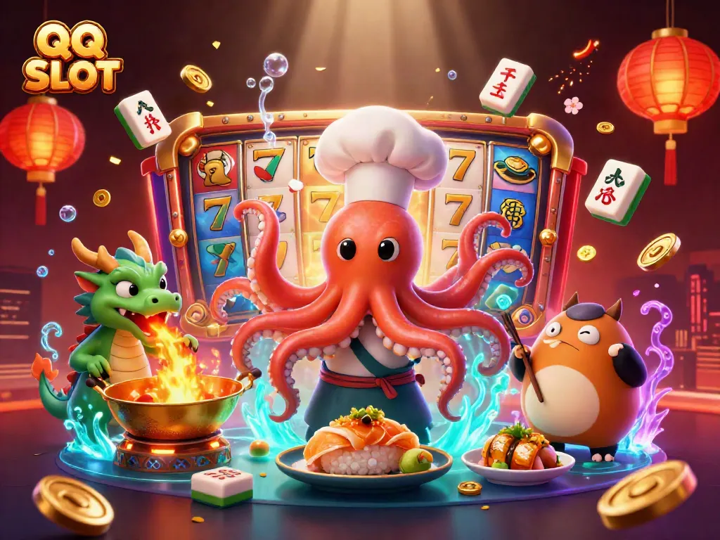 Engaging 3D illustration depicting QQ SLOT with vibrant characters and dynamic game elements.