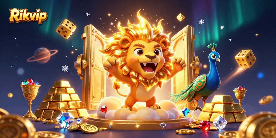 Experience exciting gameplay at Rikvip with a vibrant 3D casino scene full of treasures and games.
