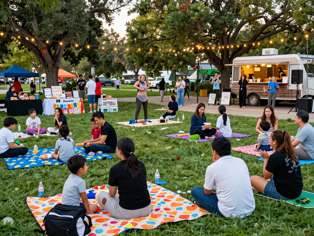 Community event at https://neam.org.uk featuring diverse families enjoying activities in the park.