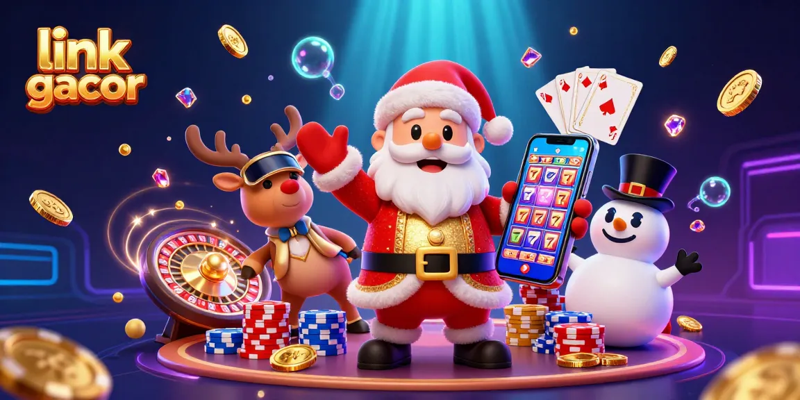 Putar slot menarik di link slot gacor sambil dikelilingi karakter kasino meriah dan elemen permainan yang dinamis.