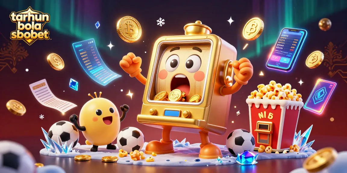 Engaging taruhan bola sbobet scene with animated slot machines, sports elements, coins, and crypto features.
