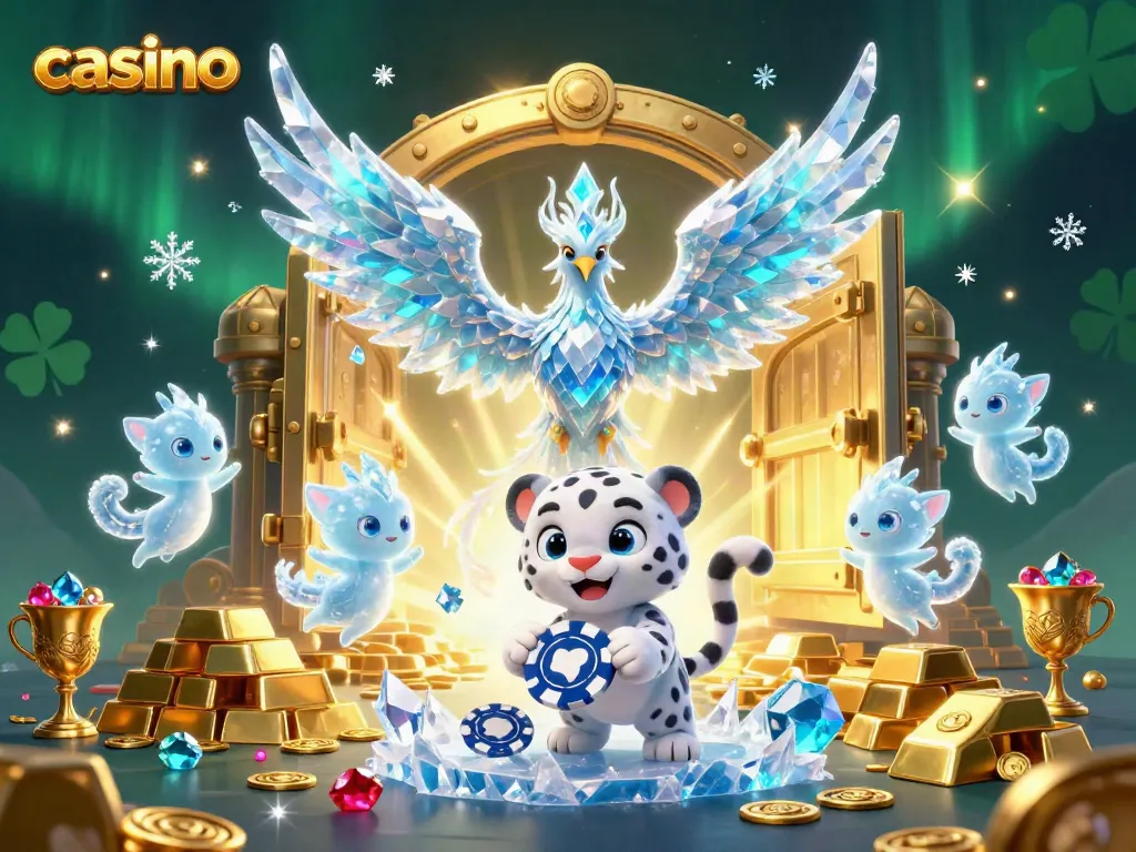 Experience a vibrant casino scene with 3D characters amidst golden treasures and sparkling gems.