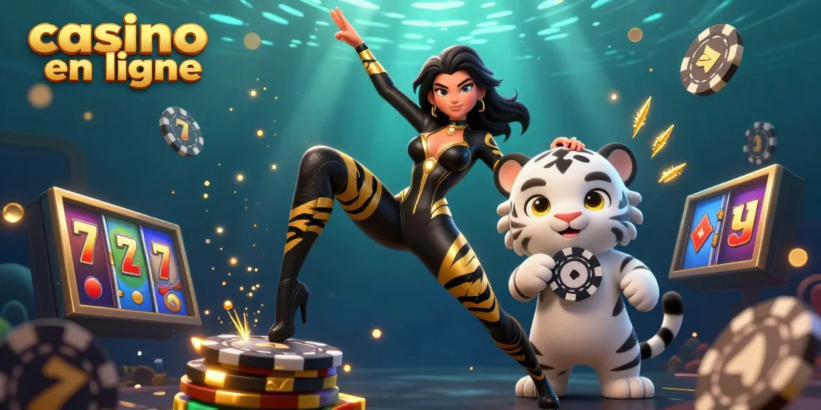 Vivez l'excitation du casino en ligne avec des symboles de machines à sous vibrants et un adorable tigre bébé.