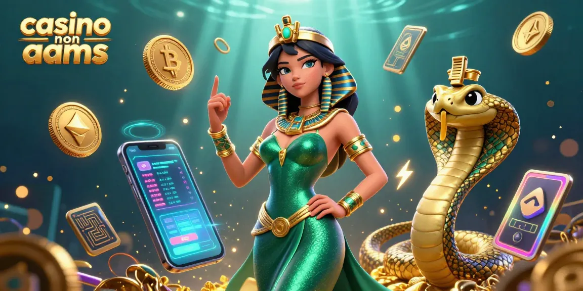 Interagisci con il casinò non AAMS mostrato in una scena 3D vibrante con un personaggio glamour e elementi crypto.