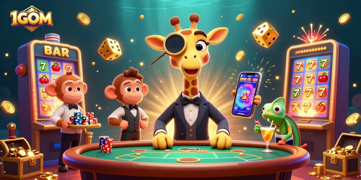 Engage with 1GOM's vibrant casino scene showcasing high-stakes fun and jackpot excitement.