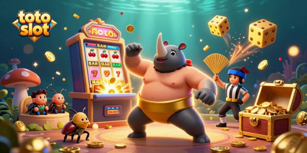 Experience thrilling action with toto slot featuring a rhinoceros beetle champion and dynamic casino elements.