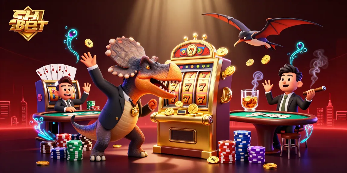 Experience the excitement of SH BET as a pachycephalosaurus triggers a golden slot machine, showering coins