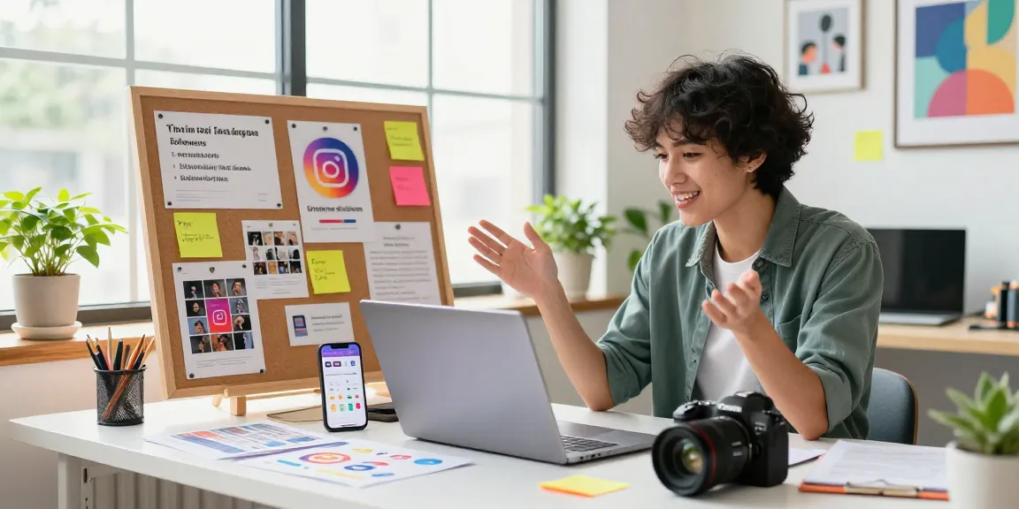 Buy Instagram followers and enhance social proof in a vibrant creative workspace.