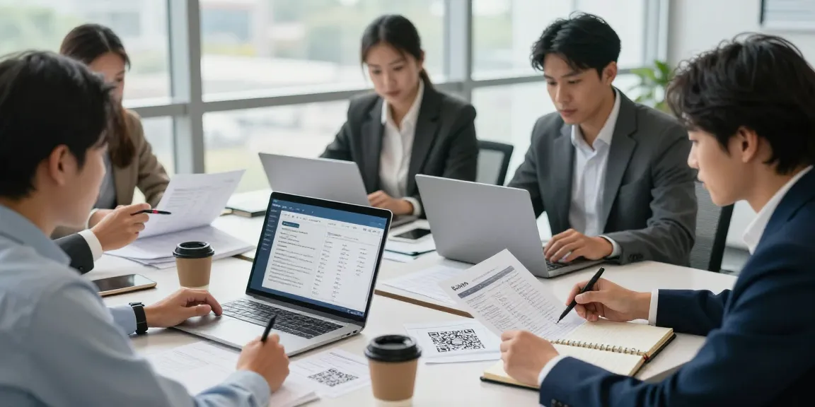 Verify financial transactions with เช็คสลิปปลอม in a modern office setting, showcasing a team analyzing documents and software.
