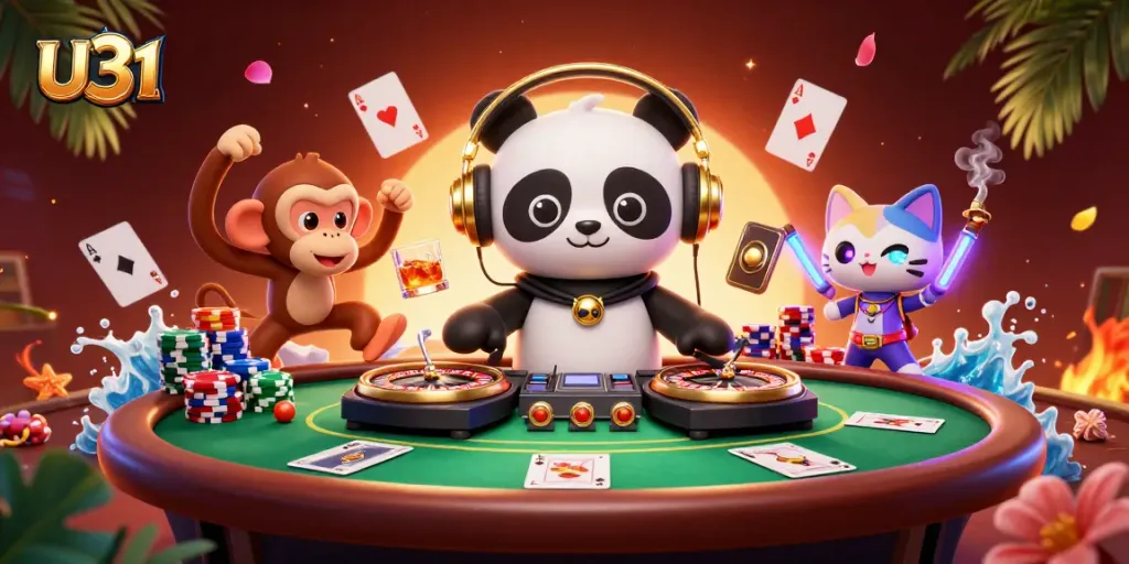 Engage with U31’s exciting gaming experience featuring vibrant characters in a lively casino scene.