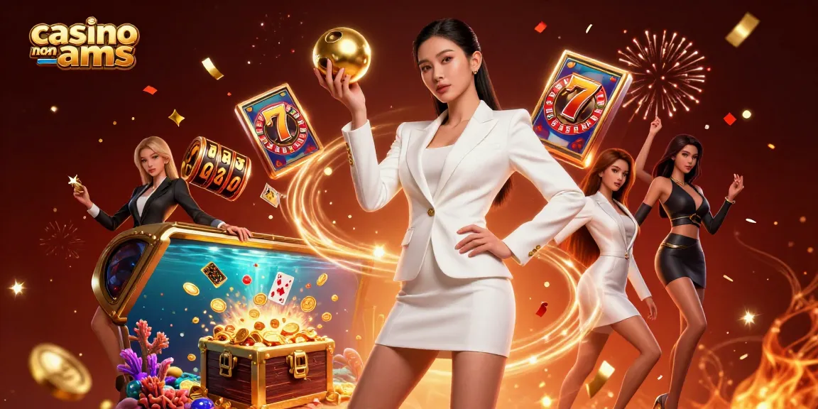 Illustrazione coinvolgente di casino non aams con una donna determinata che tiene una pallina della roulette in un ambiente di casinò vibrante.