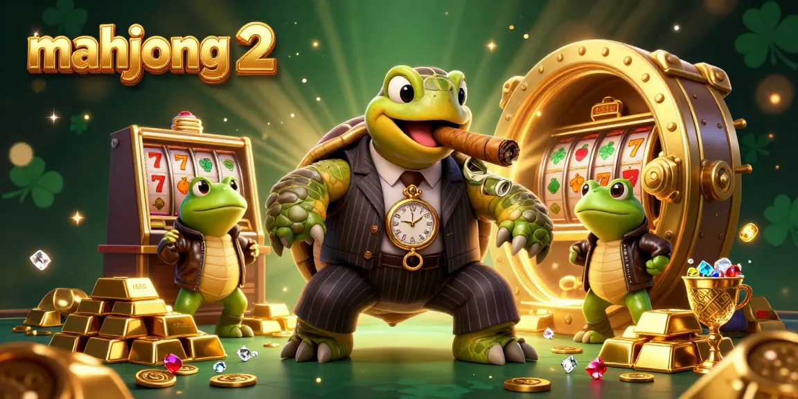 Spin to win with mahjong 2 as the snapping turtle in a tuxedo flaunts riches in this vibrant casino scene.