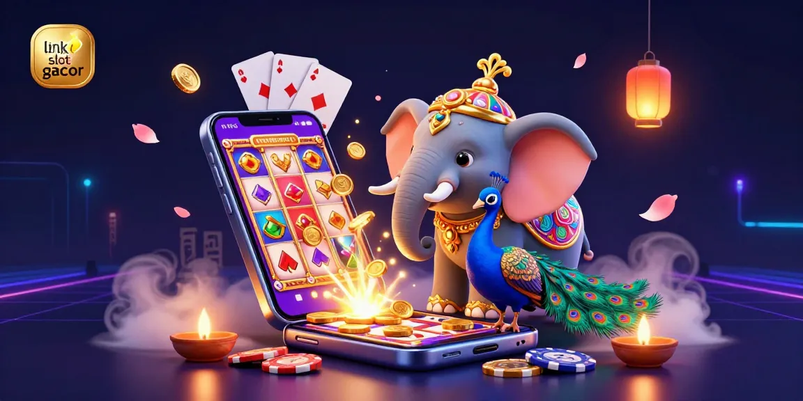 Menangkan jackpot dengan link slot gacor dalam ilustrasi warna-warni yang menampilkan simbol slot dan karakter menarik.