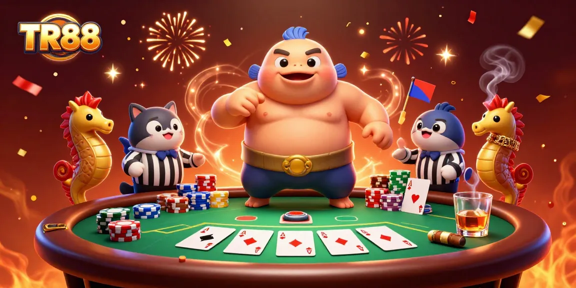 TR88 fugu blowfish in a casino scene, showcasing vibrant poker elements and celebratory effects.