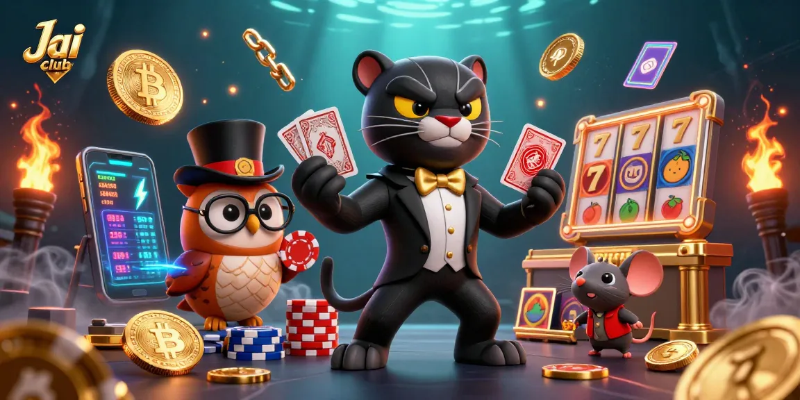 Experience thrilling gaming at Jai club with our vibrant 3D casino illustration featuring characters and elements.