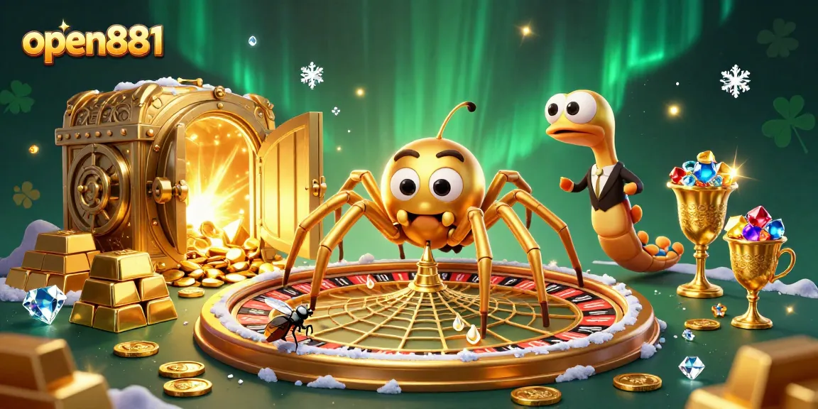 Experience the thrill of open881 as a golden spider spins a roulette web surrounded by treasures.