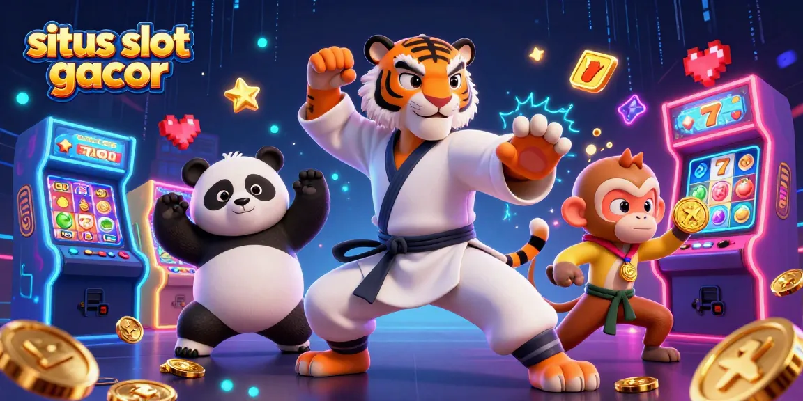 Situs slot gacor reveals cartoon characters in a vibrant casino scene with dynamic game elements.