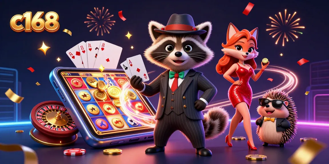 Win big at c168 with engaging characters and vibrant casino elements in a dynamic gaming scene.