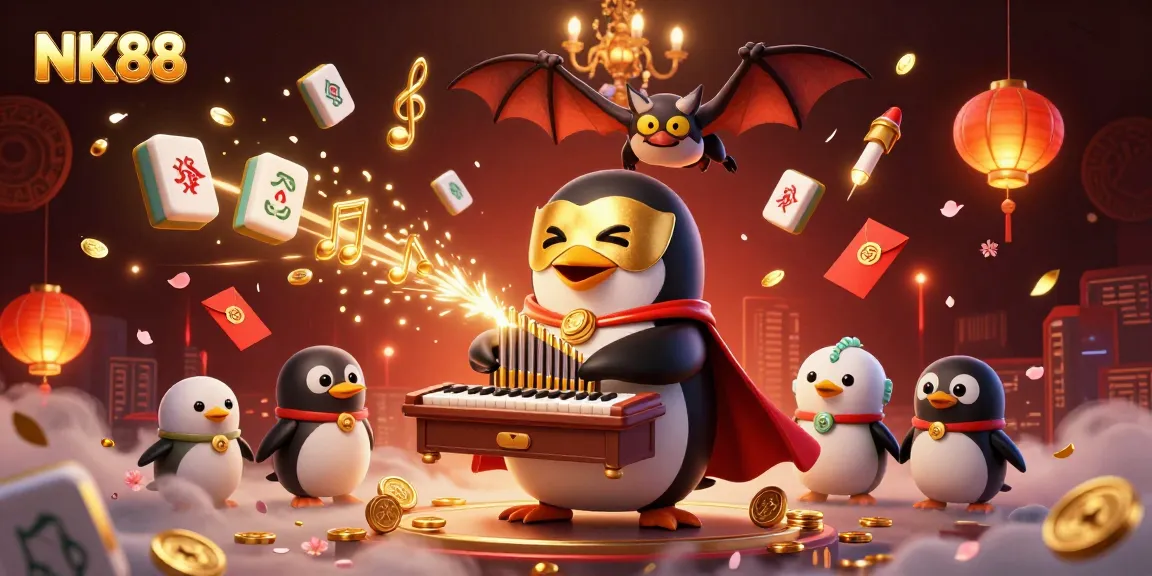 Experience thrilling gameplay at NK88 with a vibrant 3D scene featuring animated characters and rich casino elements.
