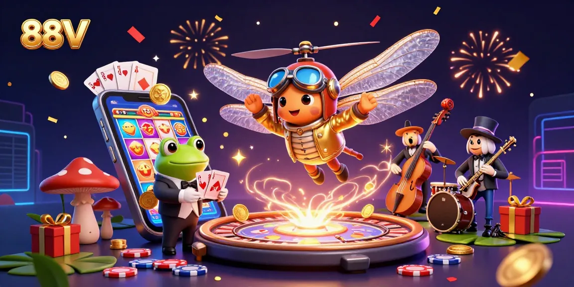 Experience the thrill at 88VV casino with a vibrant scene showcasing games, excitement, and win opportunities.