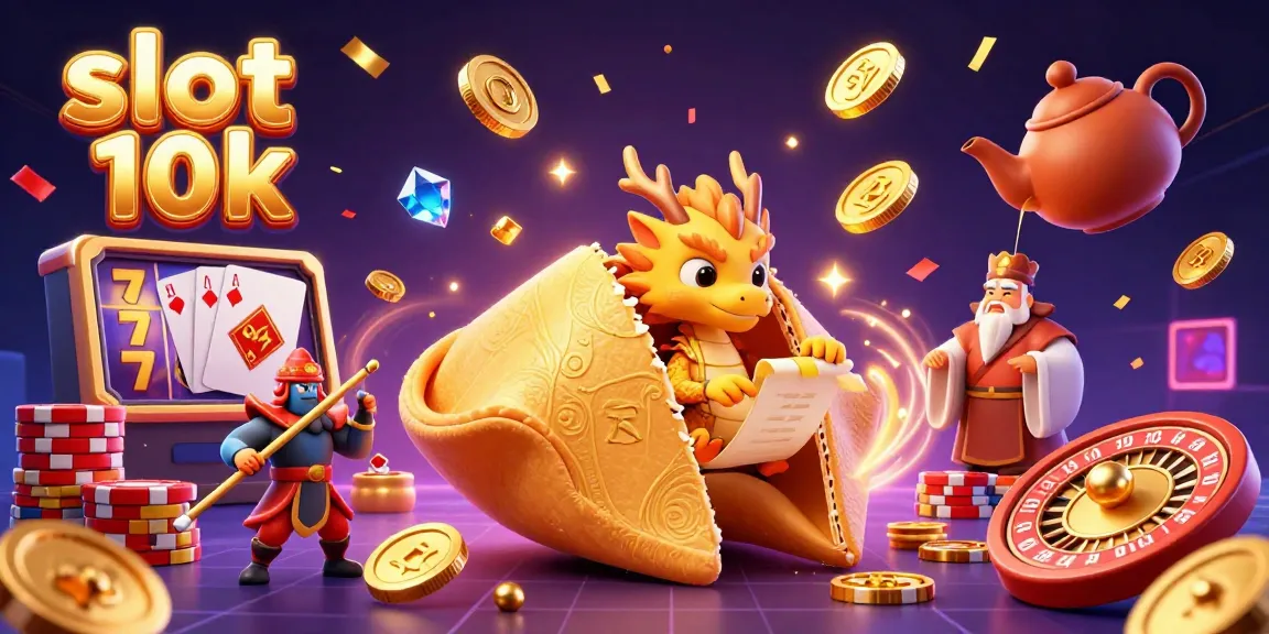 Experience thrilling gameplay with slot 10k, featuring a golden fortune cookie and dynamic casino elements.