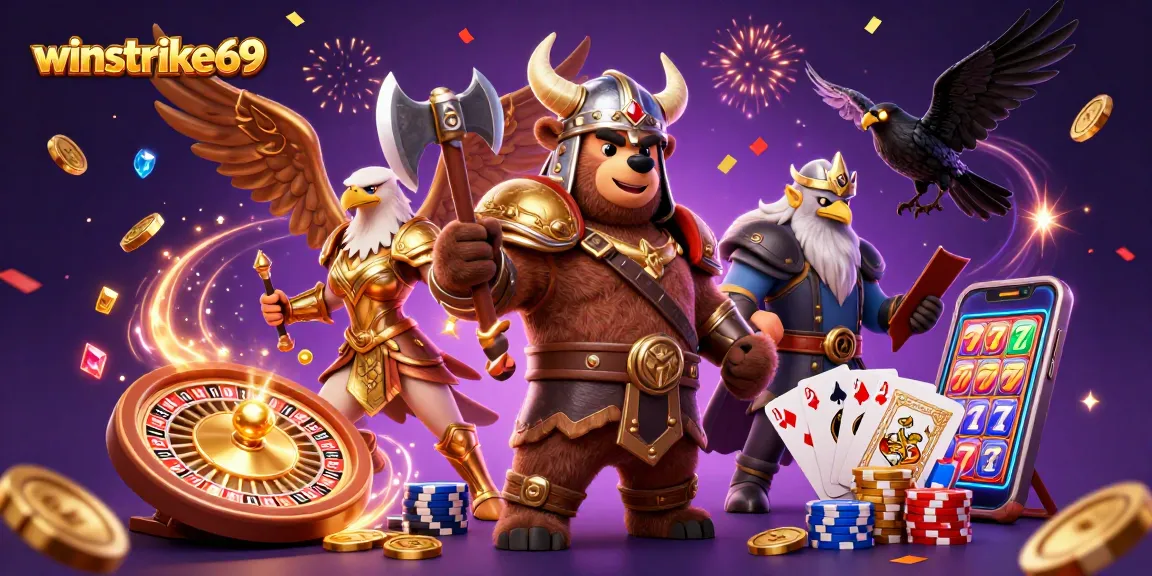 Winstrike69 features an engaging scene of Viking-themed characters enjoying high-stakes gaming excitement.