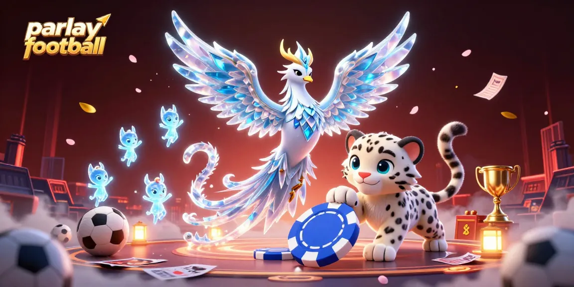 Place winning bets on parlay football with a lively scene of a phoenix, snow leopard, and ice sprites.