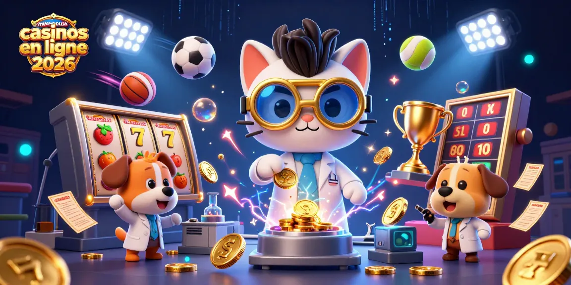 Illustration captivante des nouveaux casinos en ligne 2026 avec un chat scientifique et des éléments de jeu