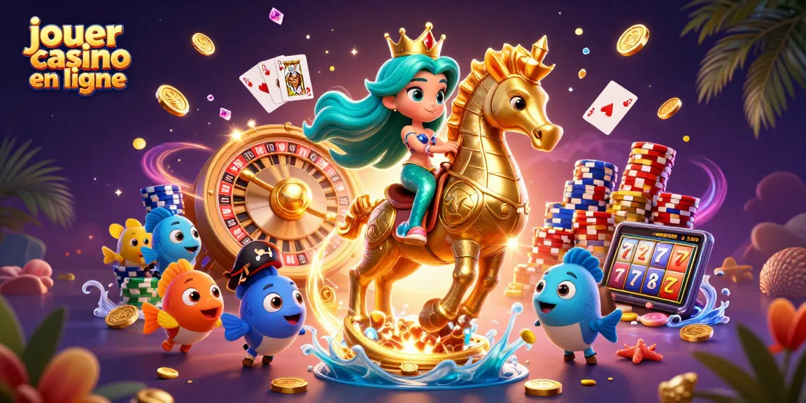jouer au casino en ligne avec une princesse sirène et un hippocampe entourés de pièces et de cartes